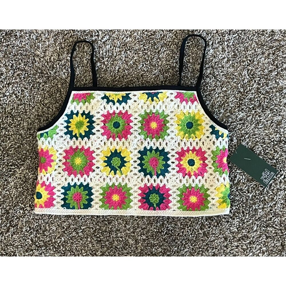 NWT Wild Fable Crochet Crop Top XS Granny Square